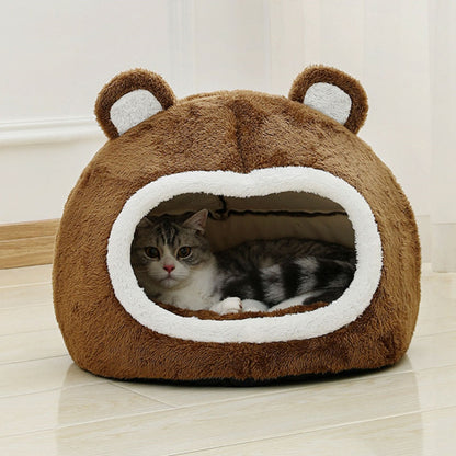 Funny Cat Bed Warm Pet House Soft Long Plush Kitten Tent Cave_4