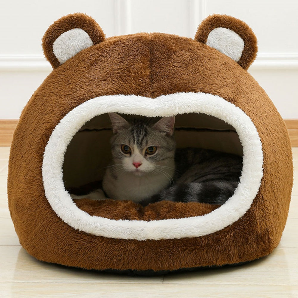 Funny Cat Bed Warm Pet House Soft Long Plush Kitten Tent Cave_1