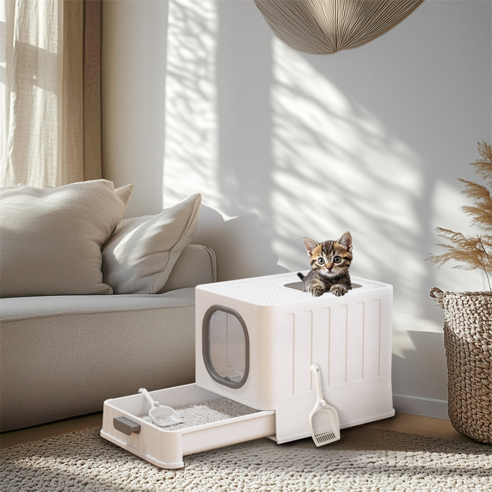 Cat Litter Box Detachable Top Front Entry Litter Box with Portable Scoop Drawer_3