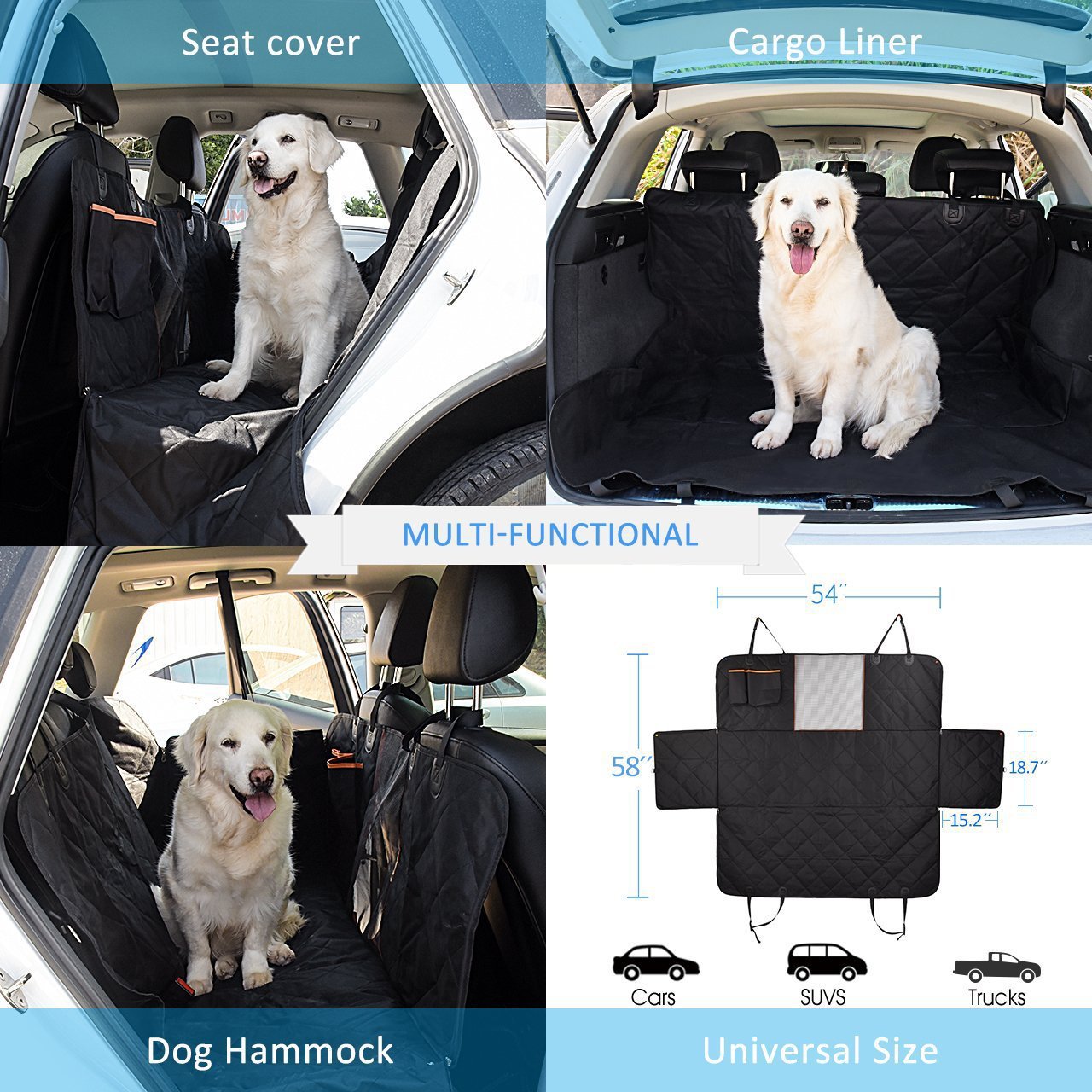 Dog Car Seat Cover, Waterproof & Nonslip Pet Seat Cover with Mesh Window, Scratchproof Hammock for Cars, Trucks, SUVs