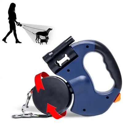 Blue Dual Retractable Dog Leash | 2-in-1 Automatic Pet Leash for Walking Two Dogs Simultaneously