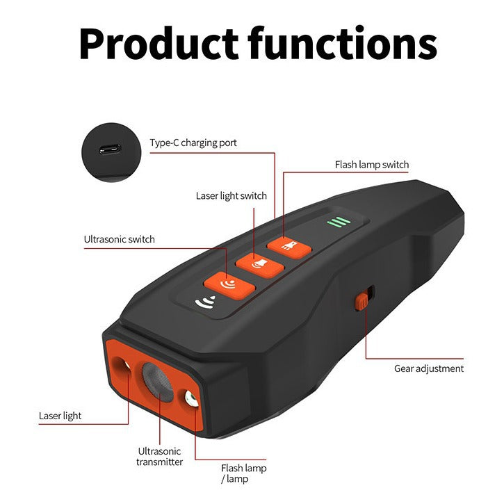 Grey And Orange Ultrasonic Dog Bark Control Device, Rechargeable Dog Trainer with LED Flashlight, Portable Anti-Barking Tool