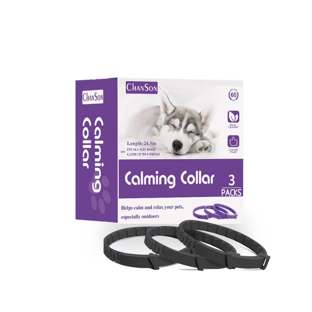 Black Calming Collars for Dogs - Natural Stress Relief, Adjustable, 3 Pack (2 set/6PCS)