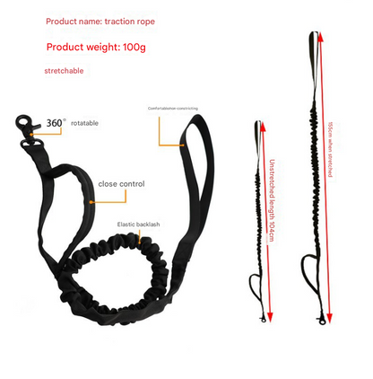 L Black Hands-Free Dog Leash with Adjustable Waist Belt - Shock Absorbing Bungee Lead