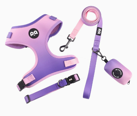 Adjustable Soft Pet Harness with Leash & Poop Bag Dispenser
