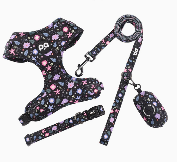 Adjustable Soft Pet Harness with Leash & Poop Bag Dispenser