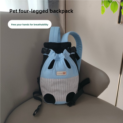 Size S Blue-Gray Patchwork Pet Backpack Dog Carrier Cat Travel Bag - Breathable, Portable & Hands-Free Four-Leg Design