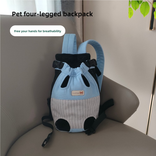 Size S Blue-Gray Patchwork Pet Backpack Dog Carrier Cat Travel Bag - Breathable, Portable & Hands-Free Four-Leg Design