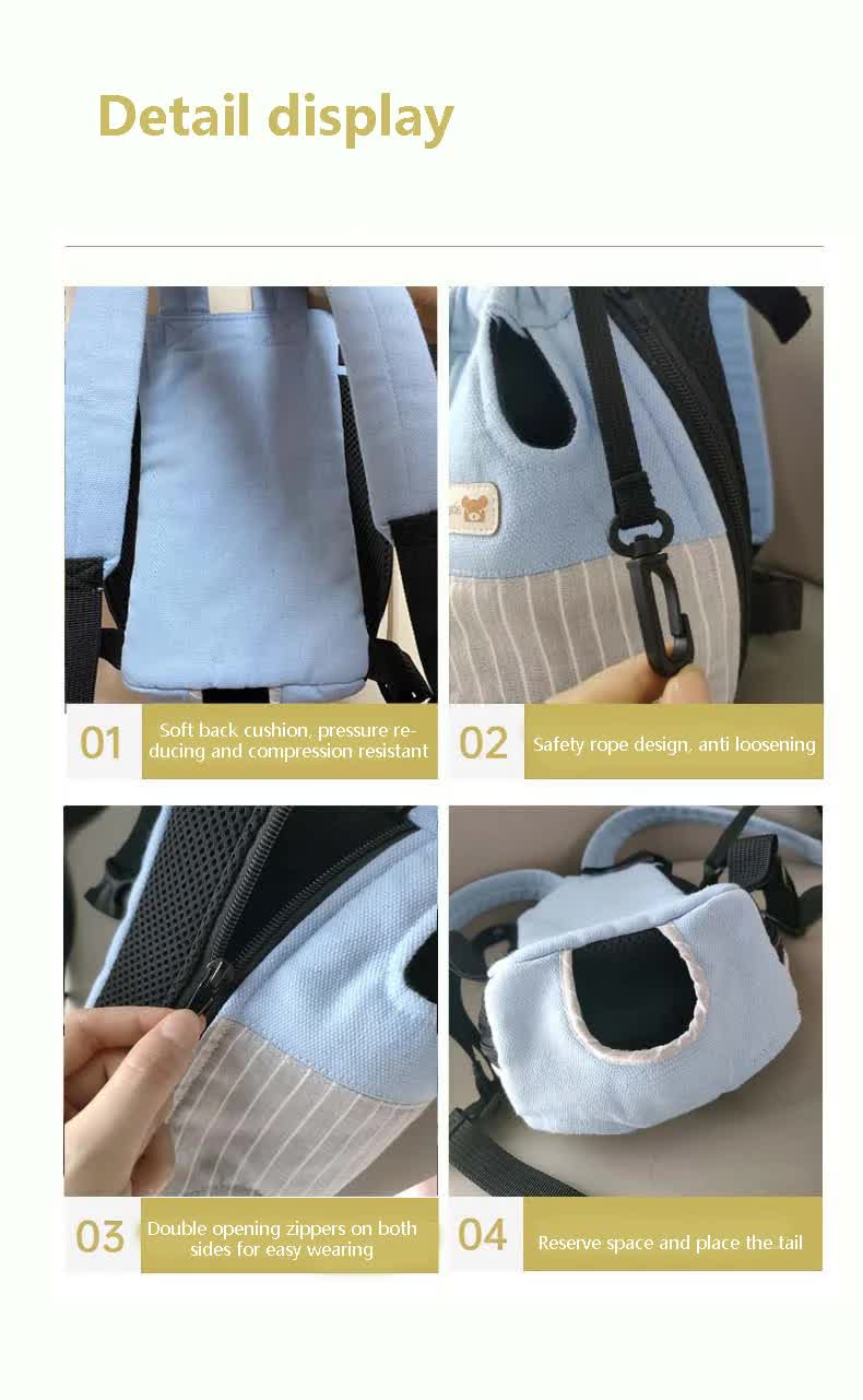 Size S Blue-Gray Patchwork Pet Backpack Dog Carrier Cat Travel Bag - Breathable, Portable & Hands-Free Four-Leg Design