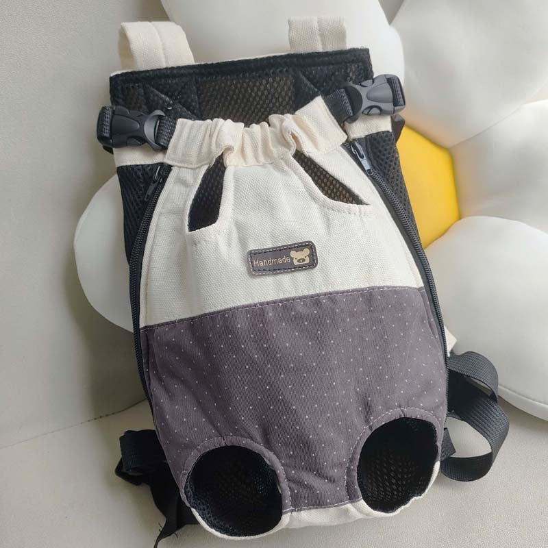 Size M Beige-Brown Patchwork Pet Backpack Dog Carrier Cat Travel Bag - Breathable, Portable & Hands-Free Four-Leg Design